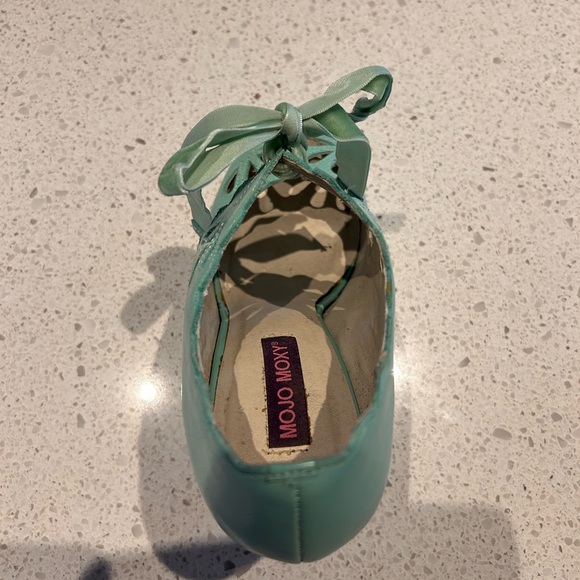 Mint leather heels with velvet bow - Picture 3 of 4